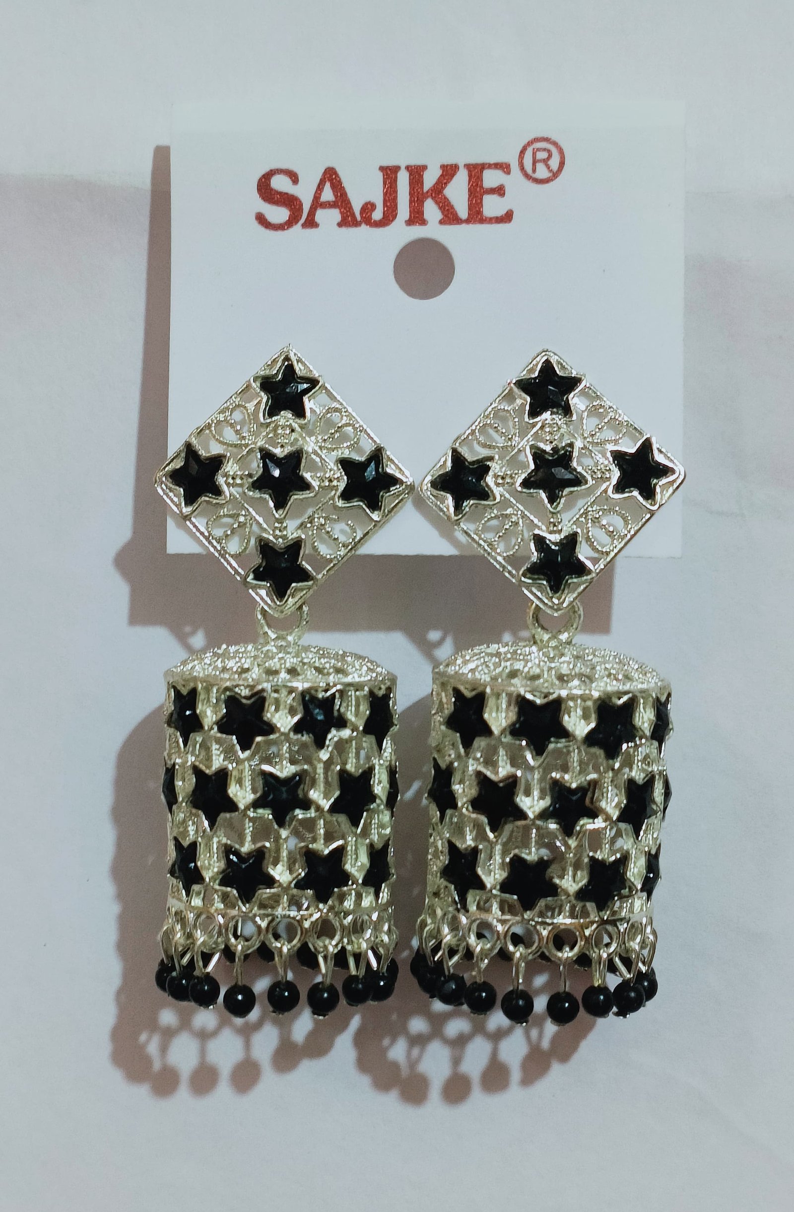 Black and white crystel jhumki jhumka earring and studs