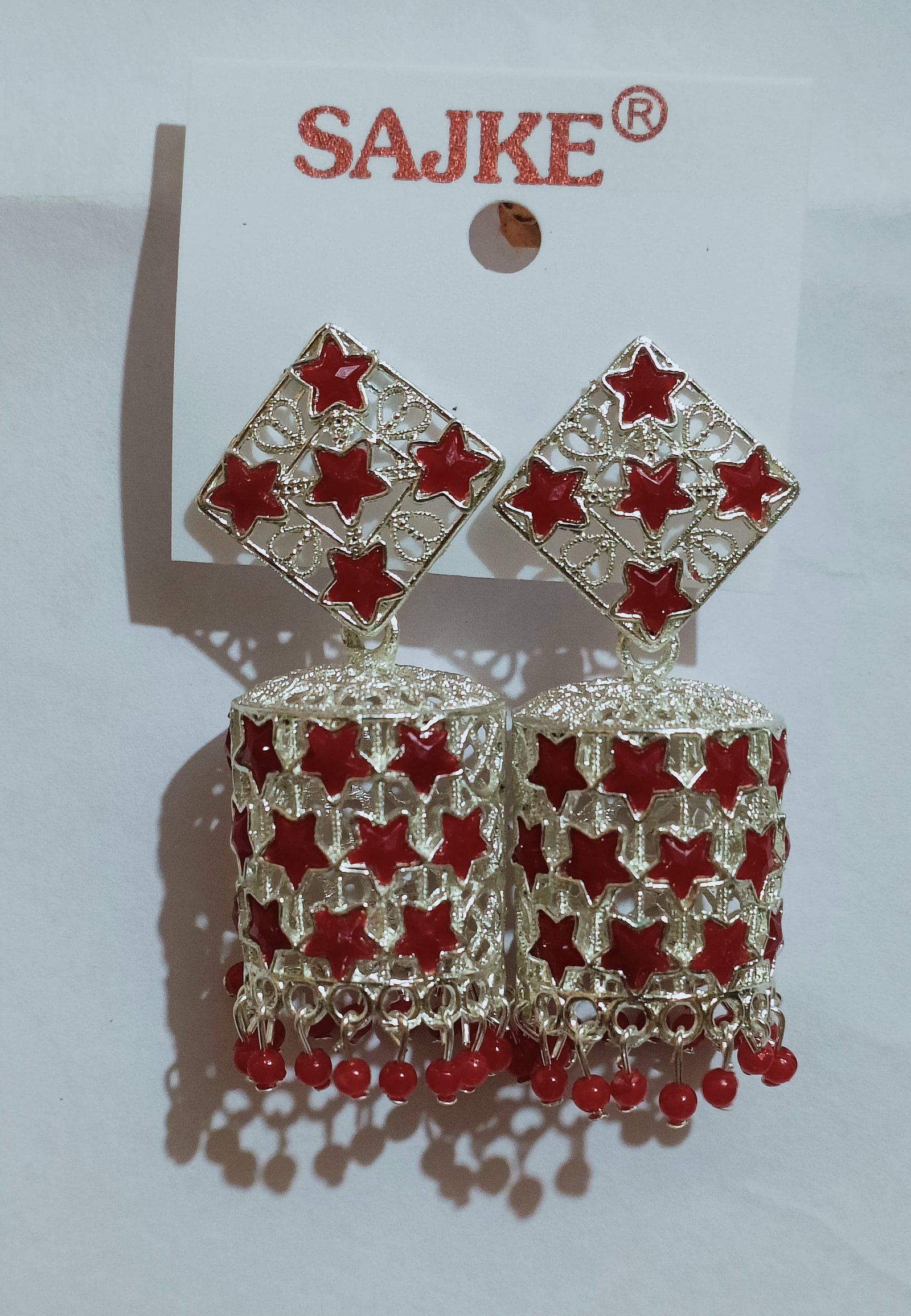 Red & Silver Jhumka For Girls and Women Earrings & Studs in Women Fashion